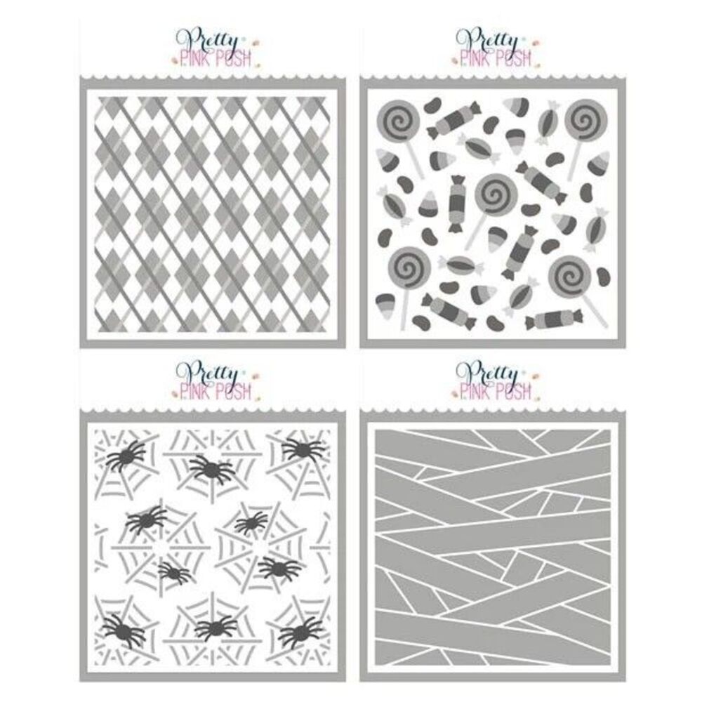 Pretty Pink Post Stencil Lot Argyle mummy wrap Spider web Candy Treats Halloween